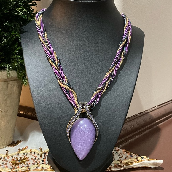 Purple and Gold Statement Necklace - Picture 1 of 5